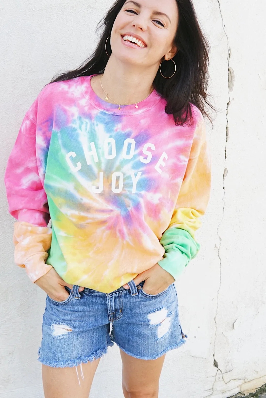 CHOOSE JOY Unisex Faded Neon Tie-Dye Pullover