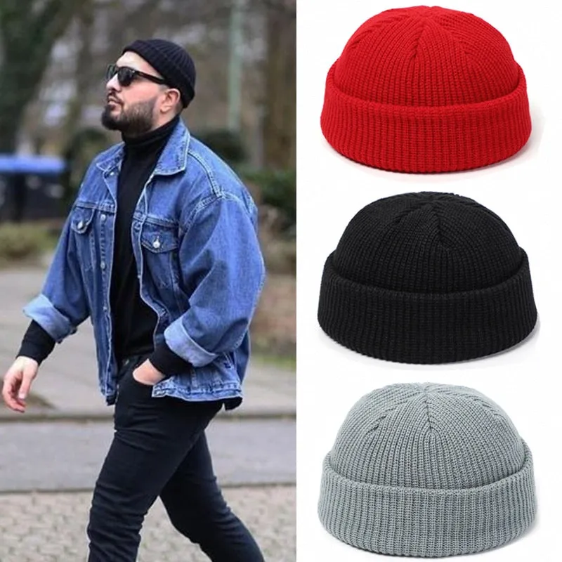 Christmas Gift Knitted Hats for Women Skullcap Men Beanie Hat Winter Retro Brimless Baggy Melon Cap Cuff Docker Fisherman Beanies Hats For Men