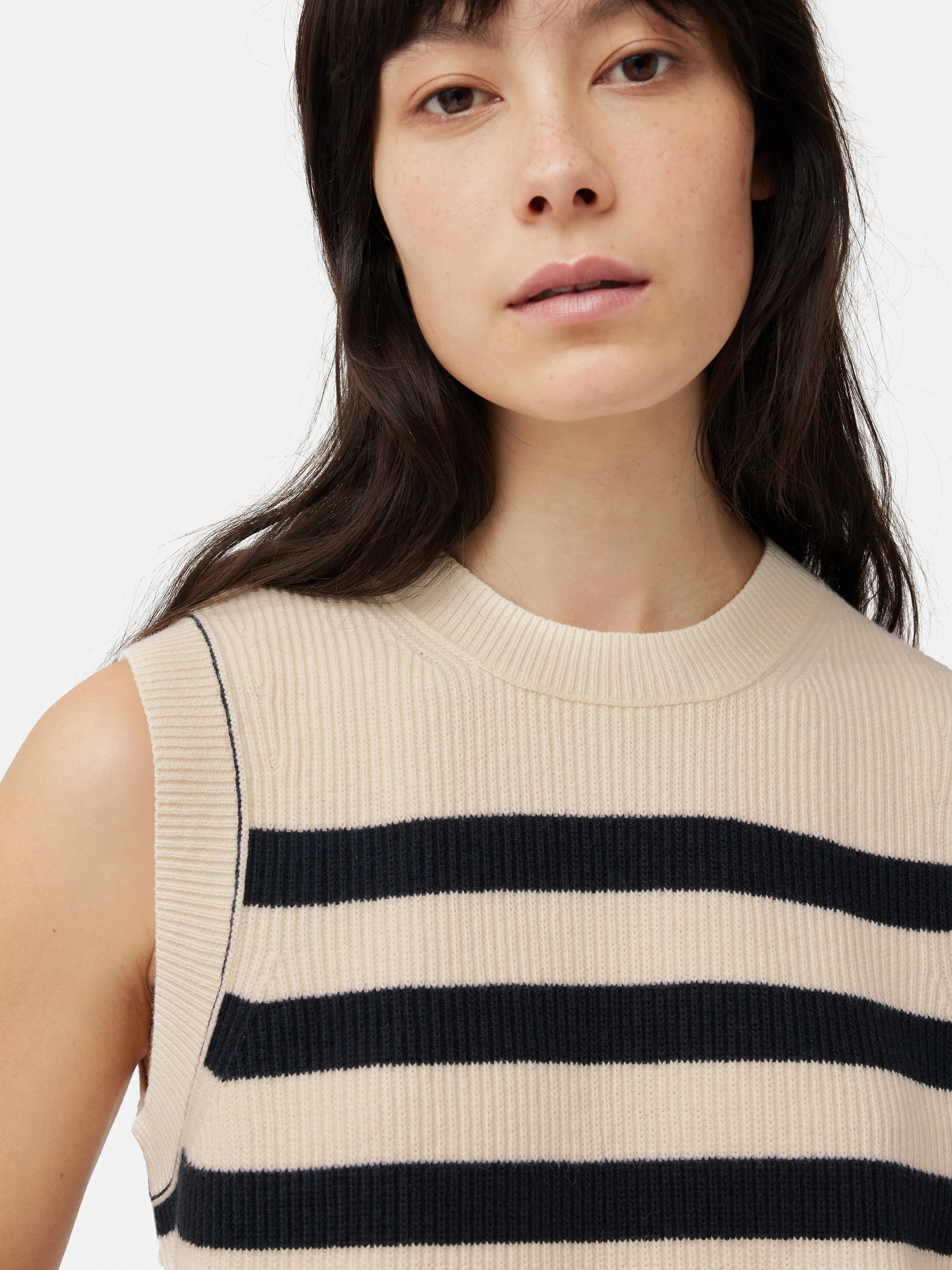 Cotton Blend Stripe Crew Tank | Navy