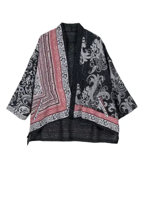 COTTON PAISLEY KANTHA MINI KIMONO JKT - cp2055-blk -