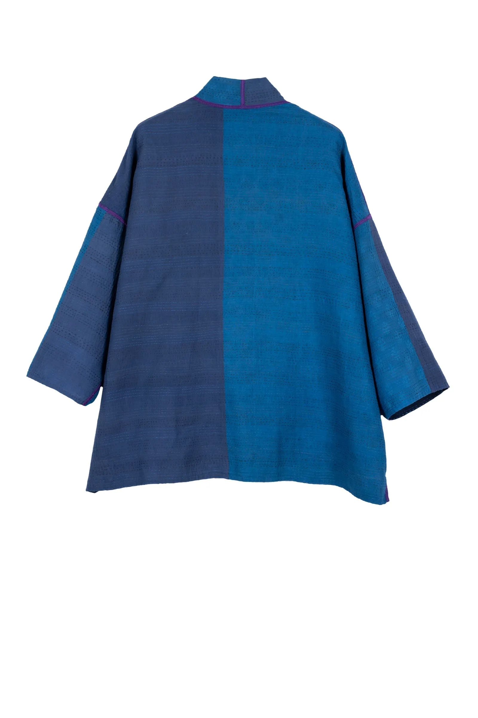 COTTON SILK SW PATCH KANTHA MINI KIMONO JACKET - ws2055-blu -