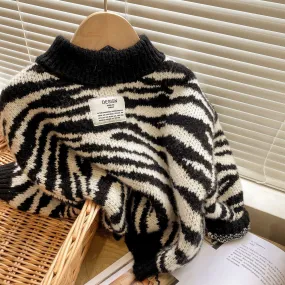 Cozy Zebra Knit High Neck Sweatshirt