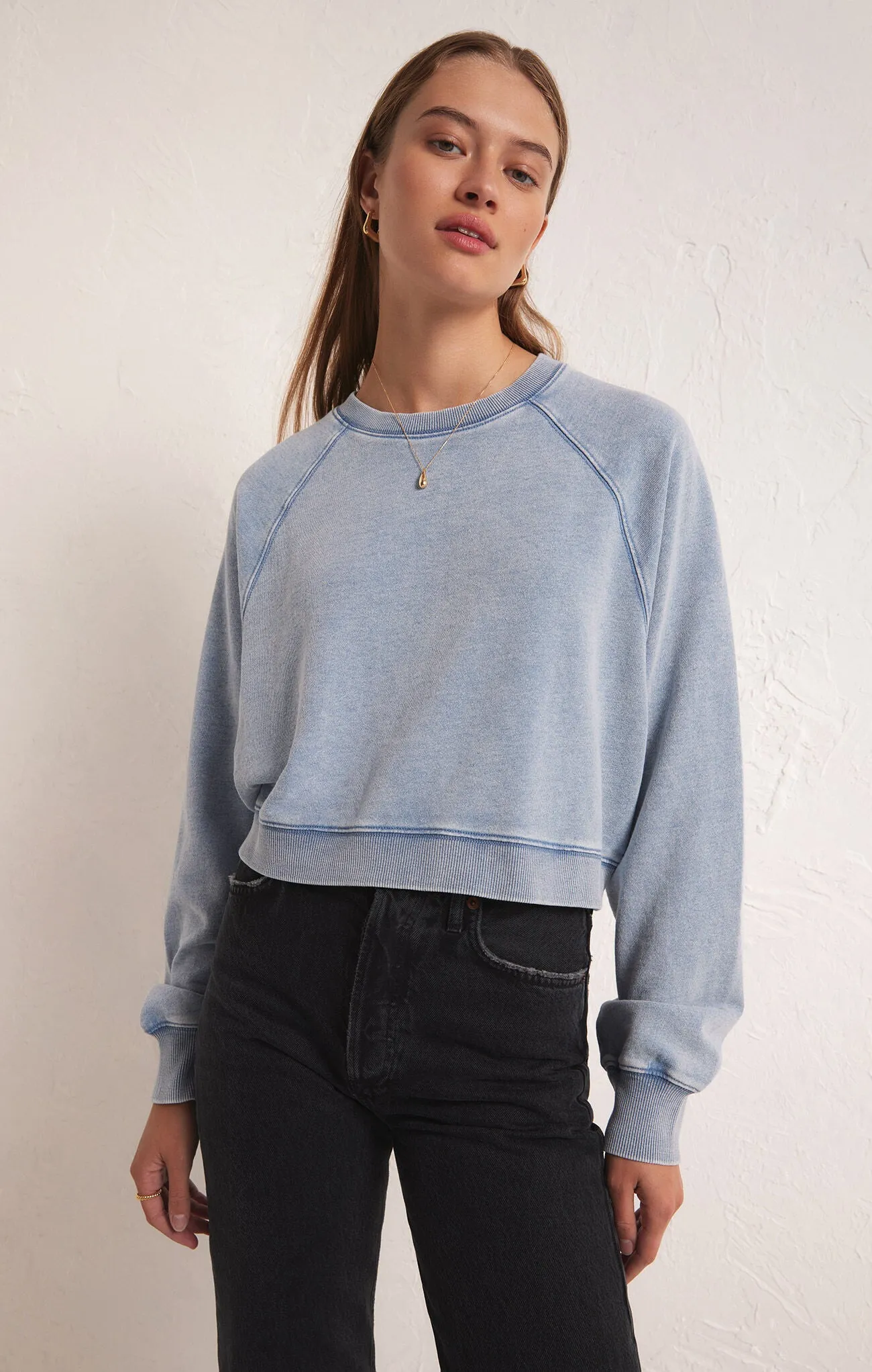 Crop Out Denim Sweatshirt