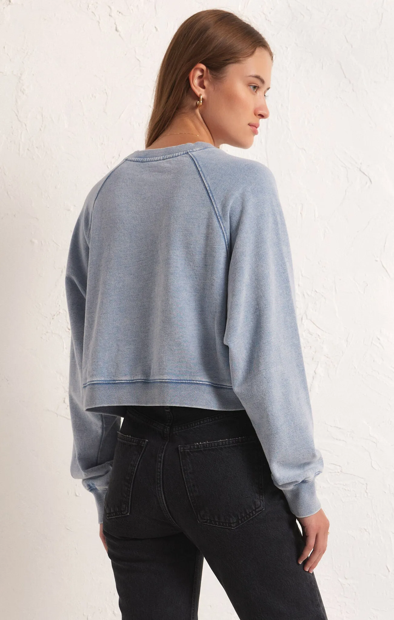 Crop Out Denim Sweatshirt