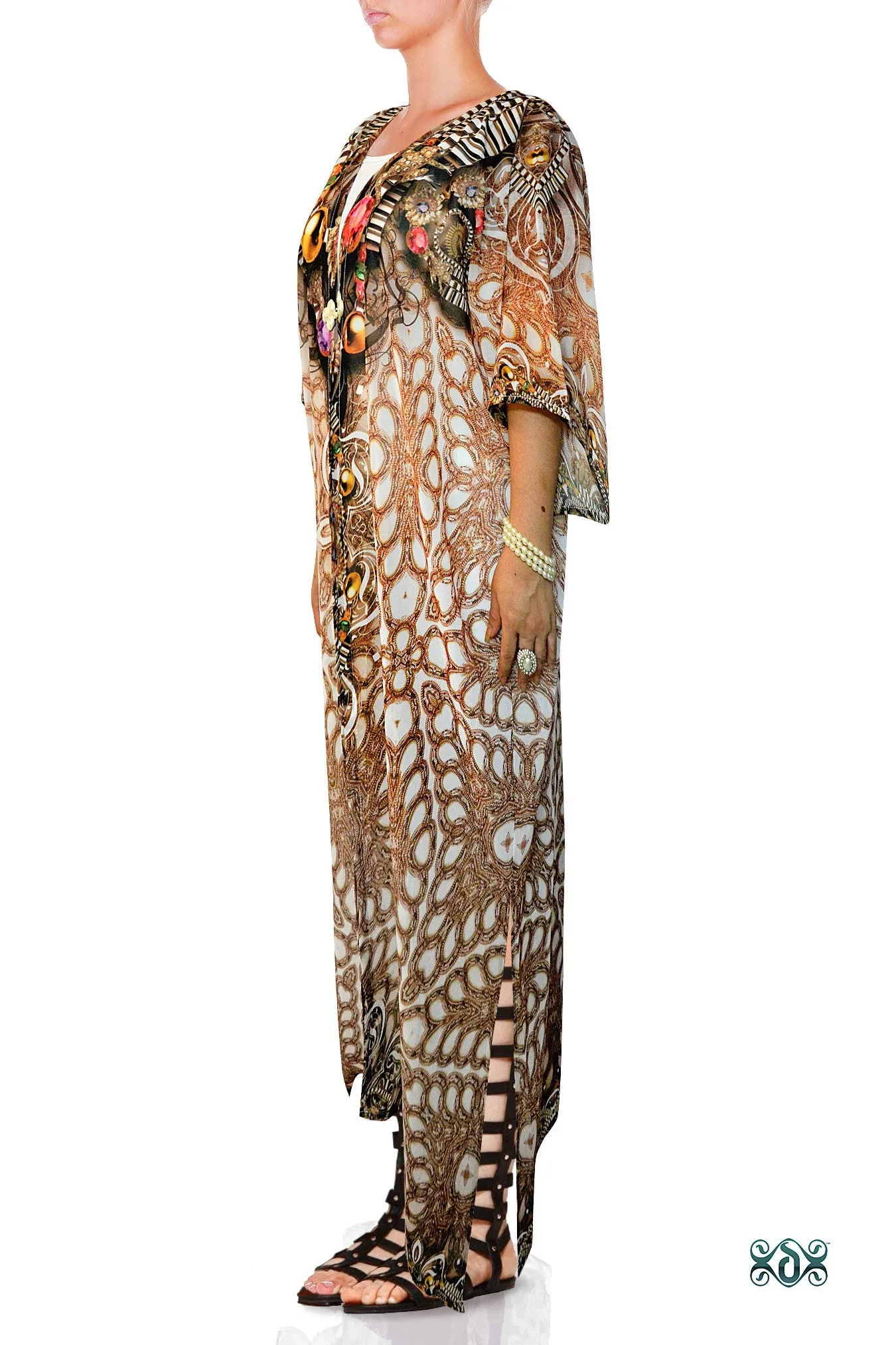 CRYSTALLIUS Decorated Stones Devarshy Long Georgette Kimono Jacket - 1047A