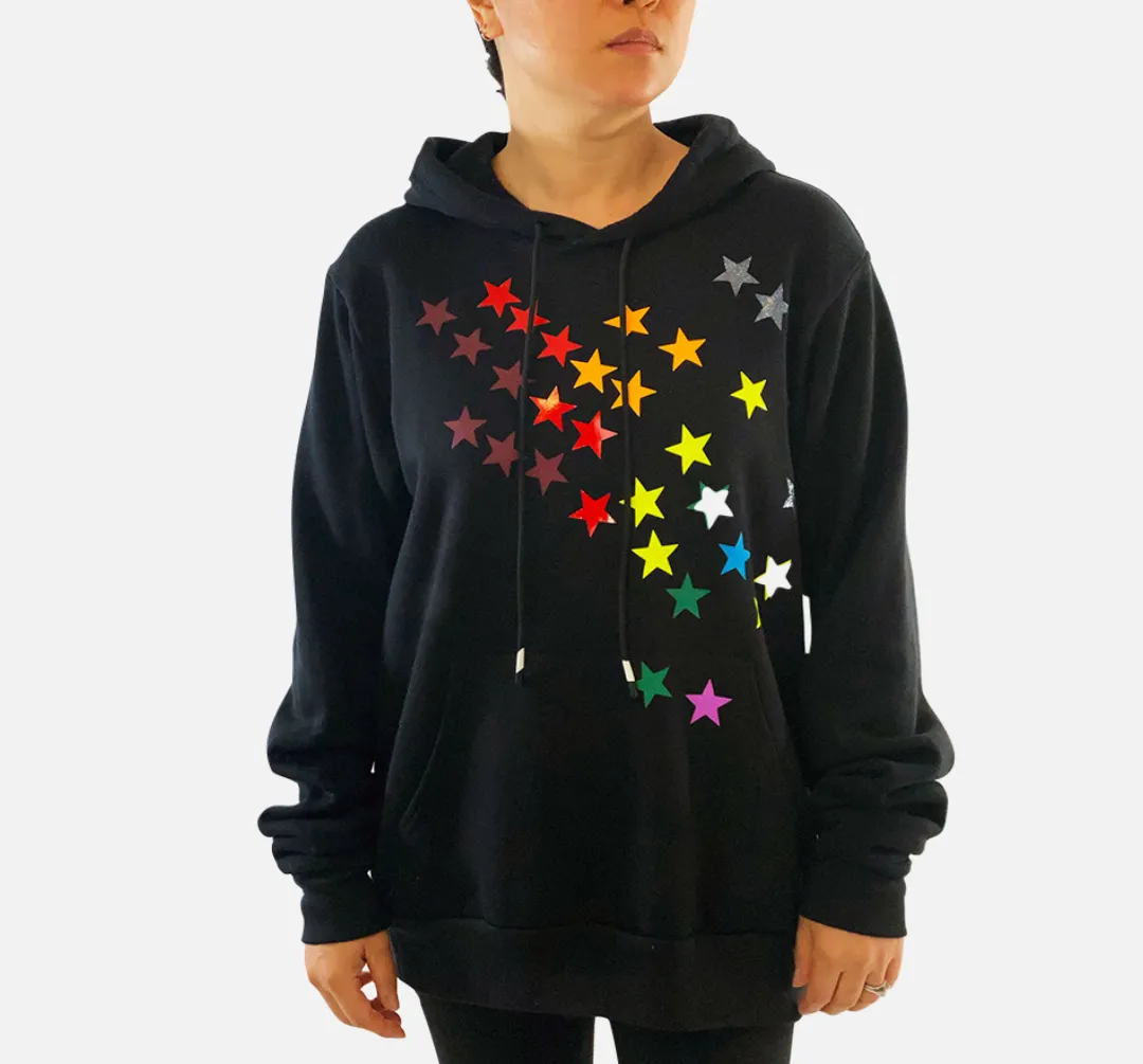 Dean Black Chic Hoodie Sweatshirt - Rainbow Stars