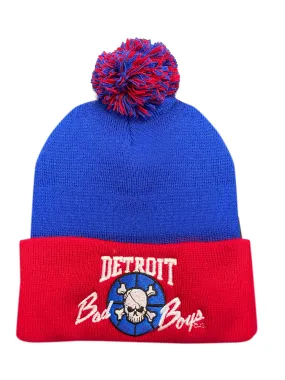 Detroit Bad Boys Cuffed Beanie with Pom - Royal/Red