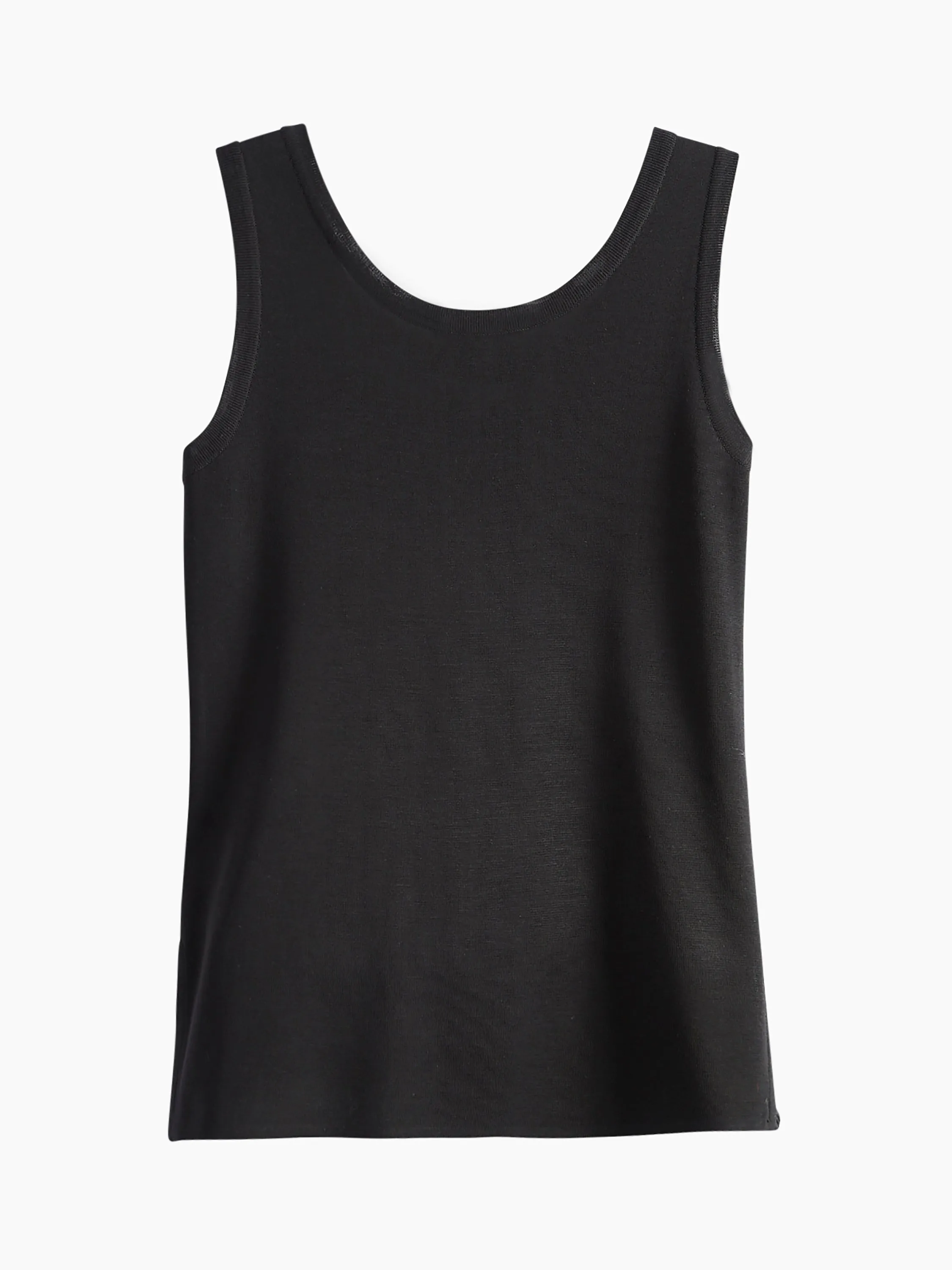 Double Scoop Neck Knit Tank Top, Black