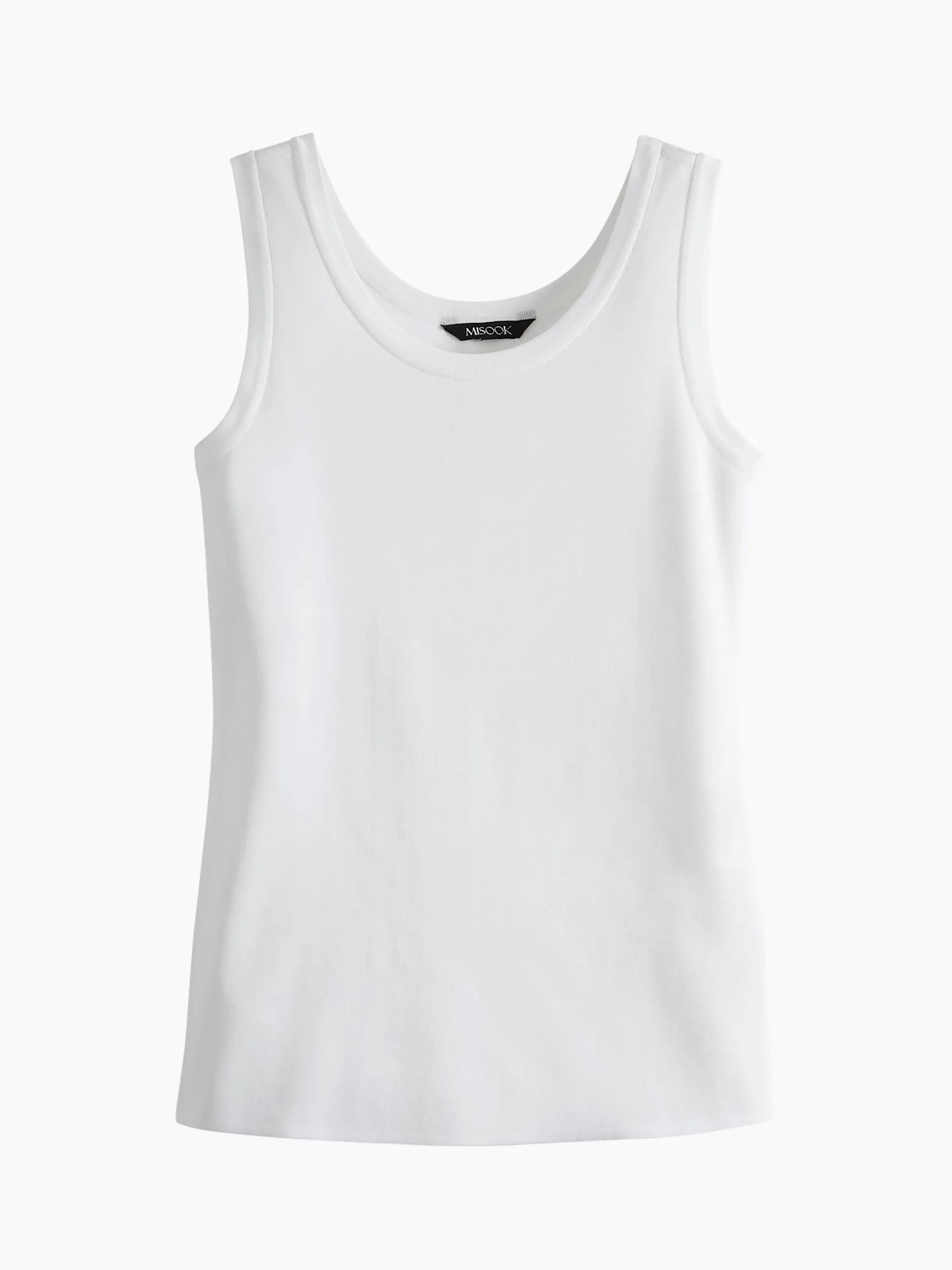 Double Scoop Neck Knit Tank Top, White