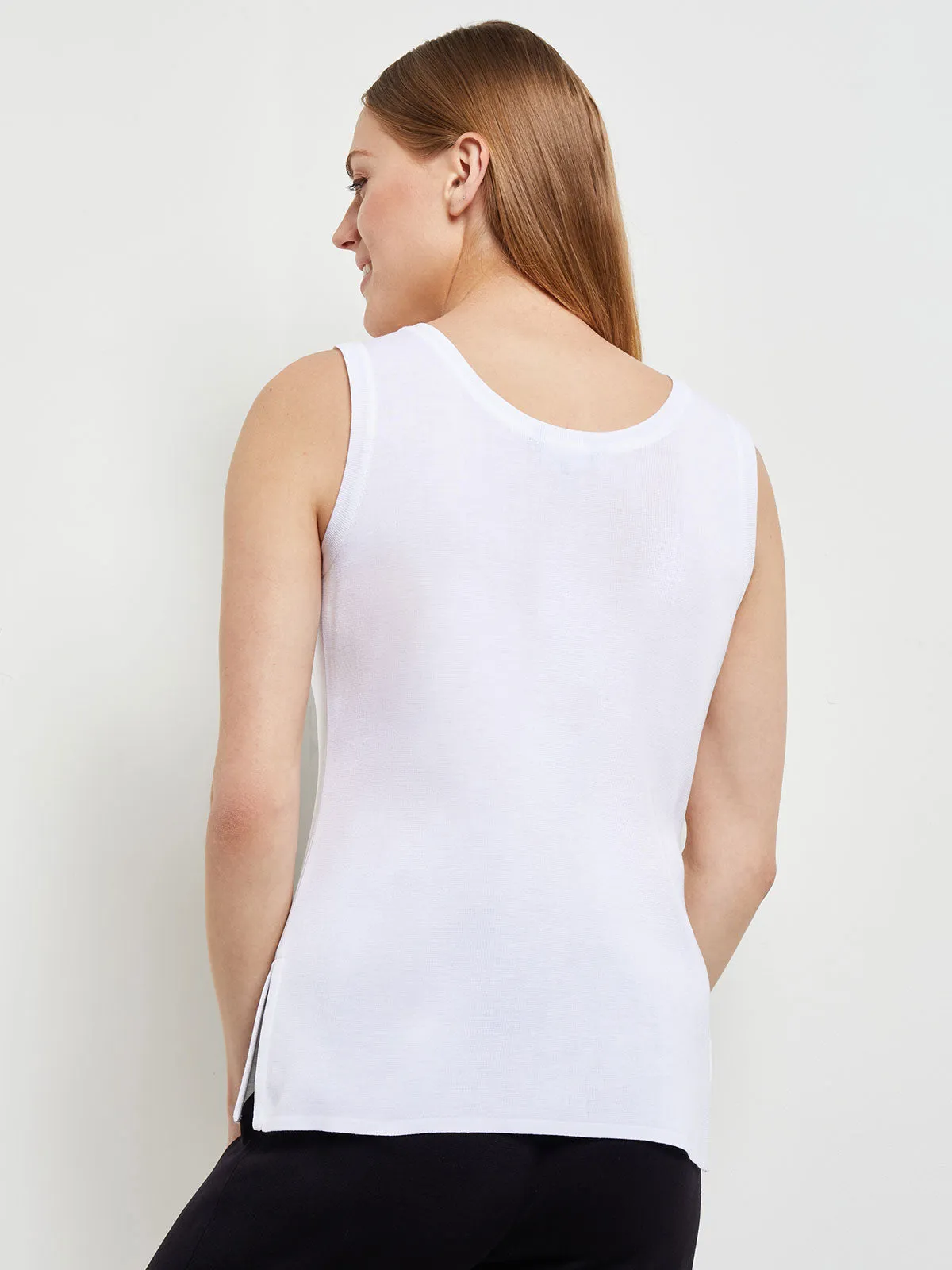 Double Scoop Neck Knit Tank Top, White