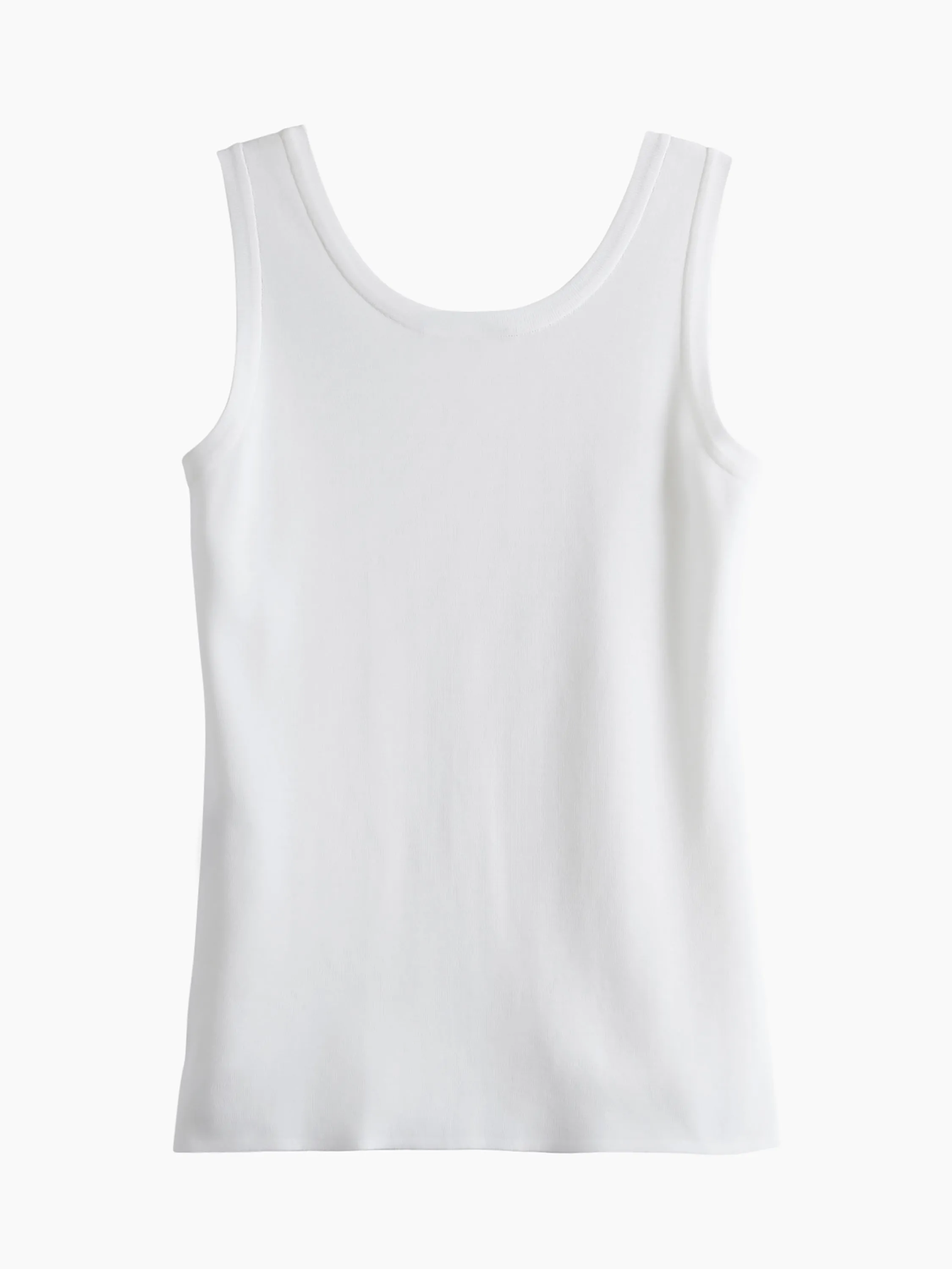 Double Scoop Neck Knit Tank Top, White