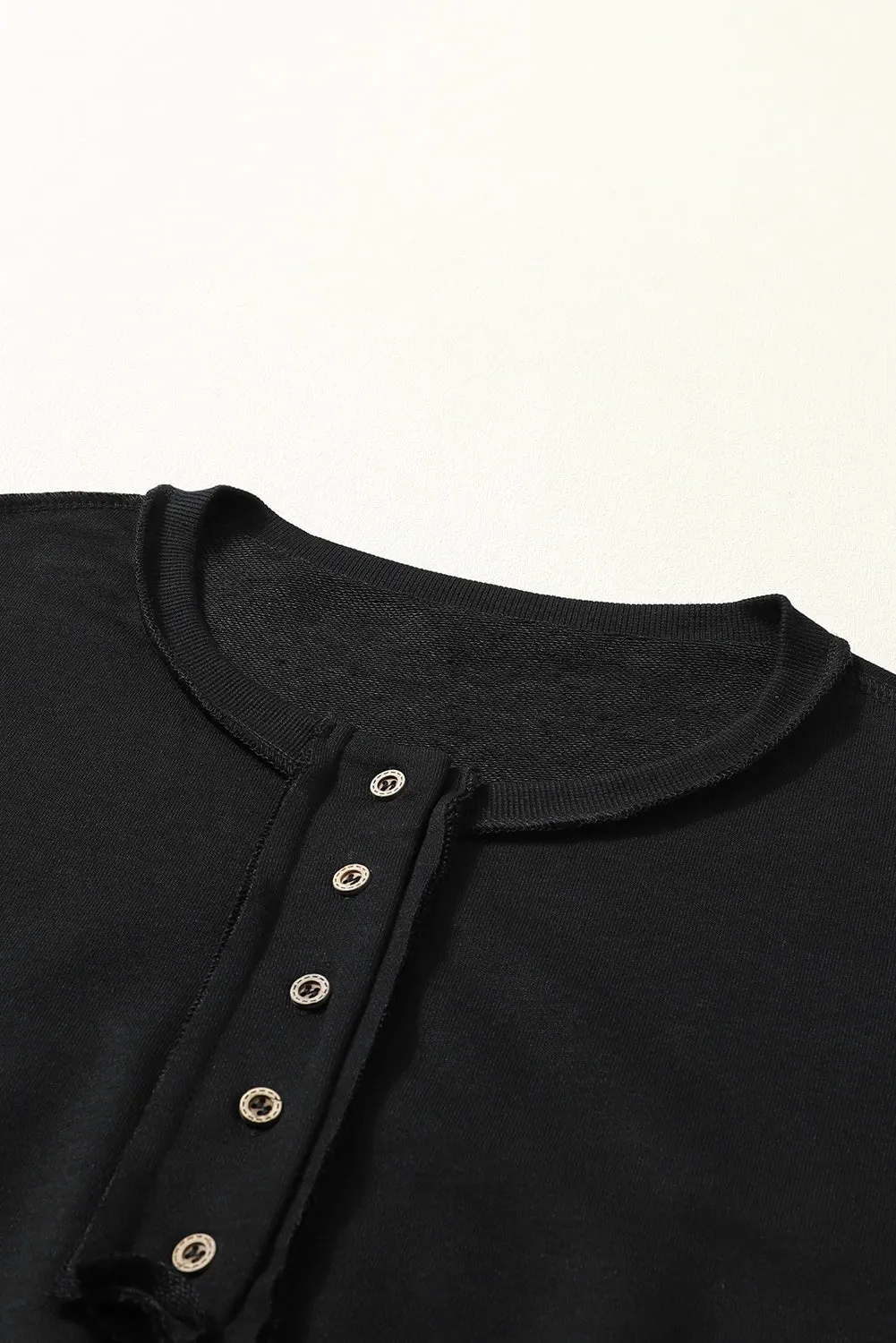 Drop Shoulder Henley Buttons Sweatshirt