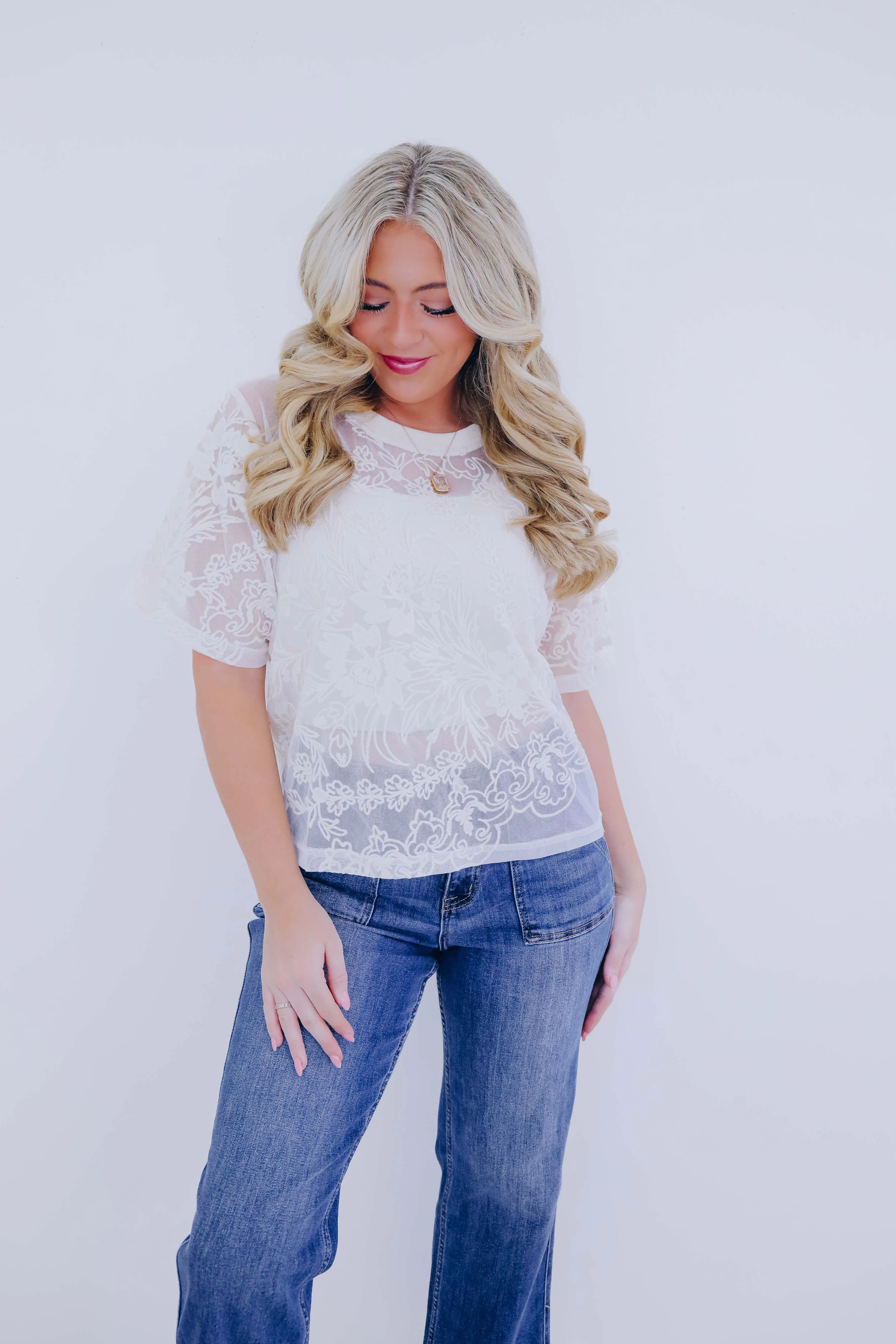 Emmie Embroidered Sheer Short Sleeve Top - 2 Colors