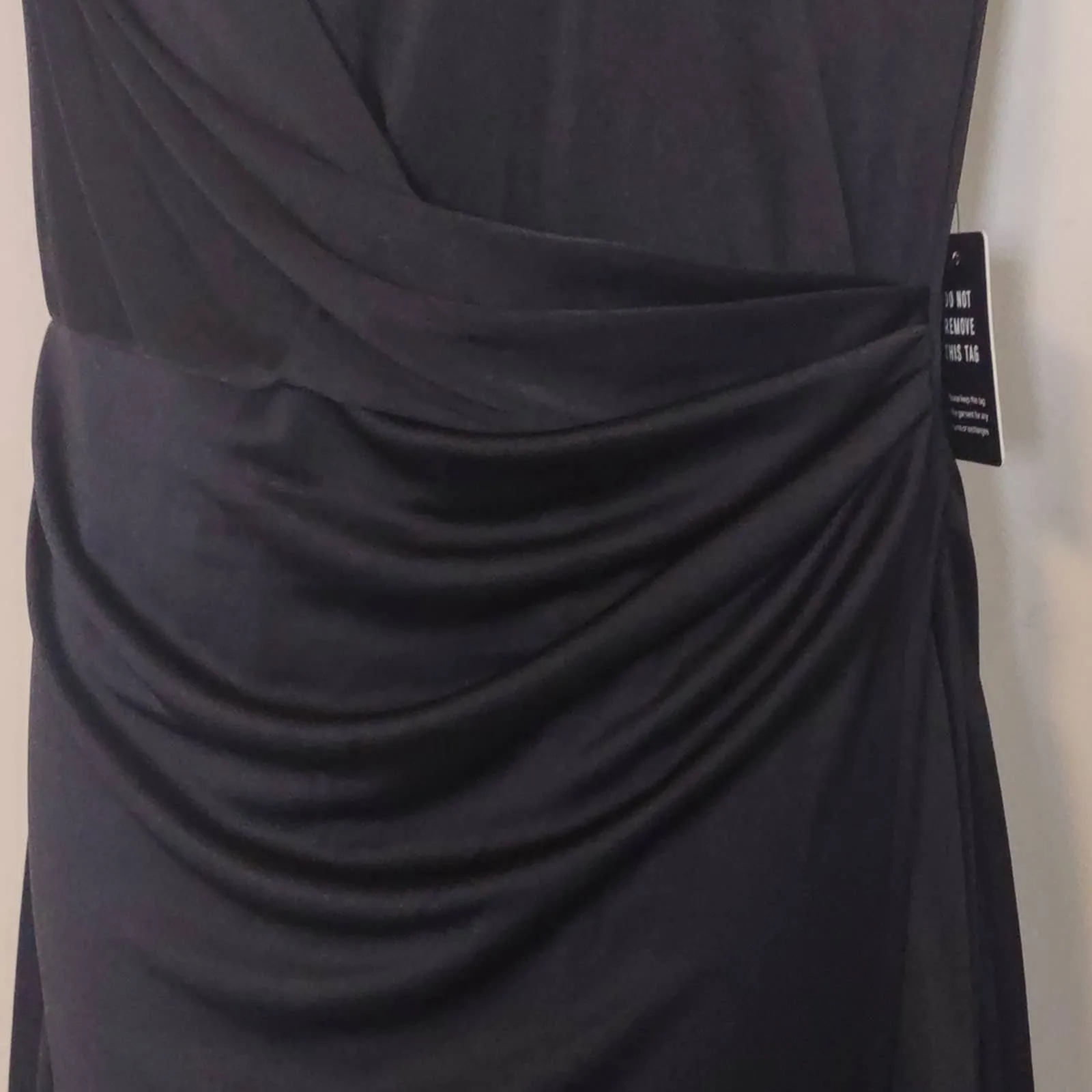 Express Strong Shoulder Faux Wrap Front Satin Dress Medium Black