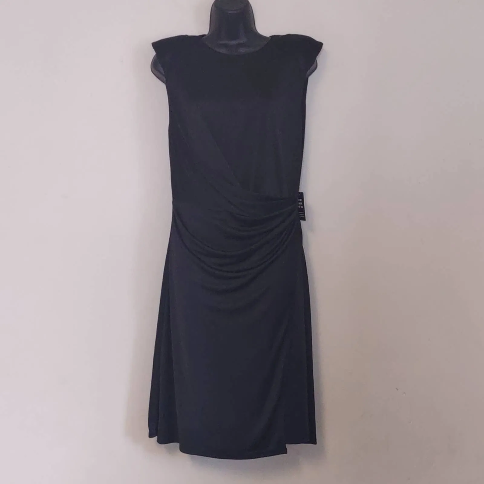 Express Strong Shoulder Faux Wrap Front Satin Dress Medium Black