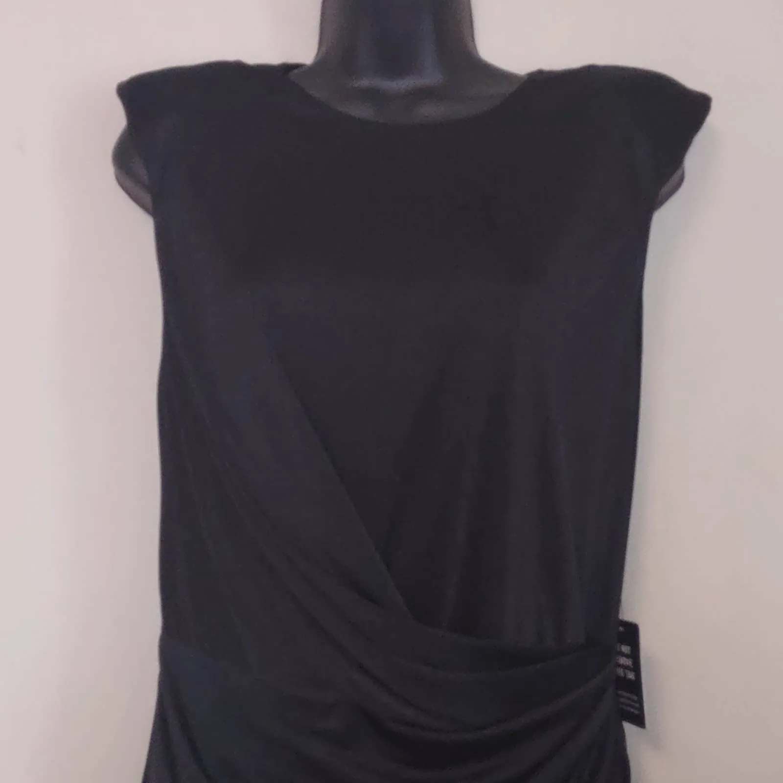 Express Strong Shoulder Faux Wrap Front Satin Dress Medium Black