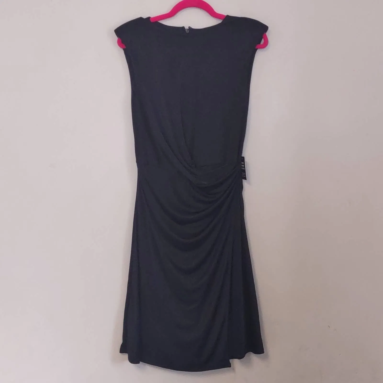 Express Strong Shoulder Faux Wrap Front Satin Dress Medium Black