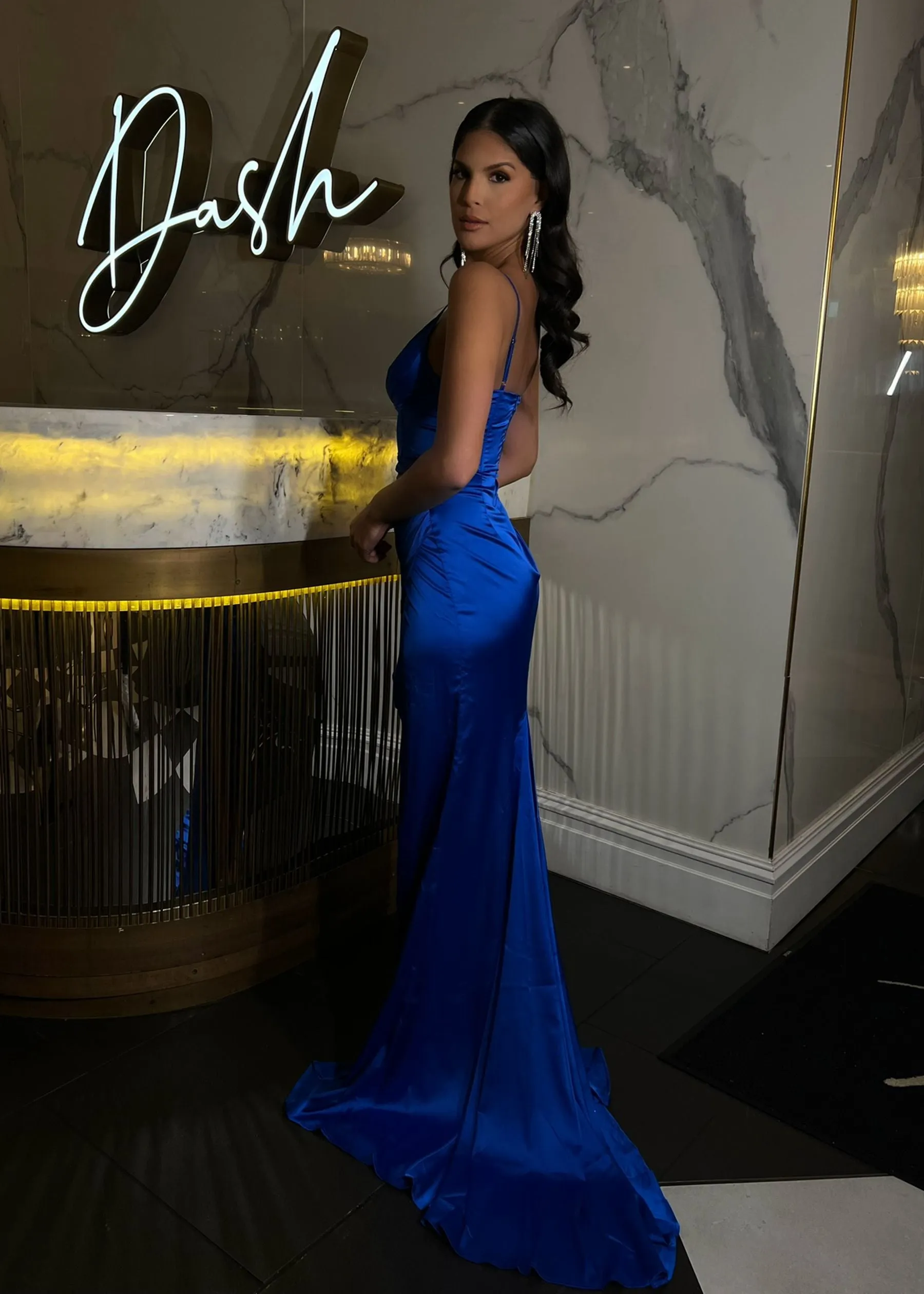 Eyes On Me Satin Split Gown - Cobalt Blue