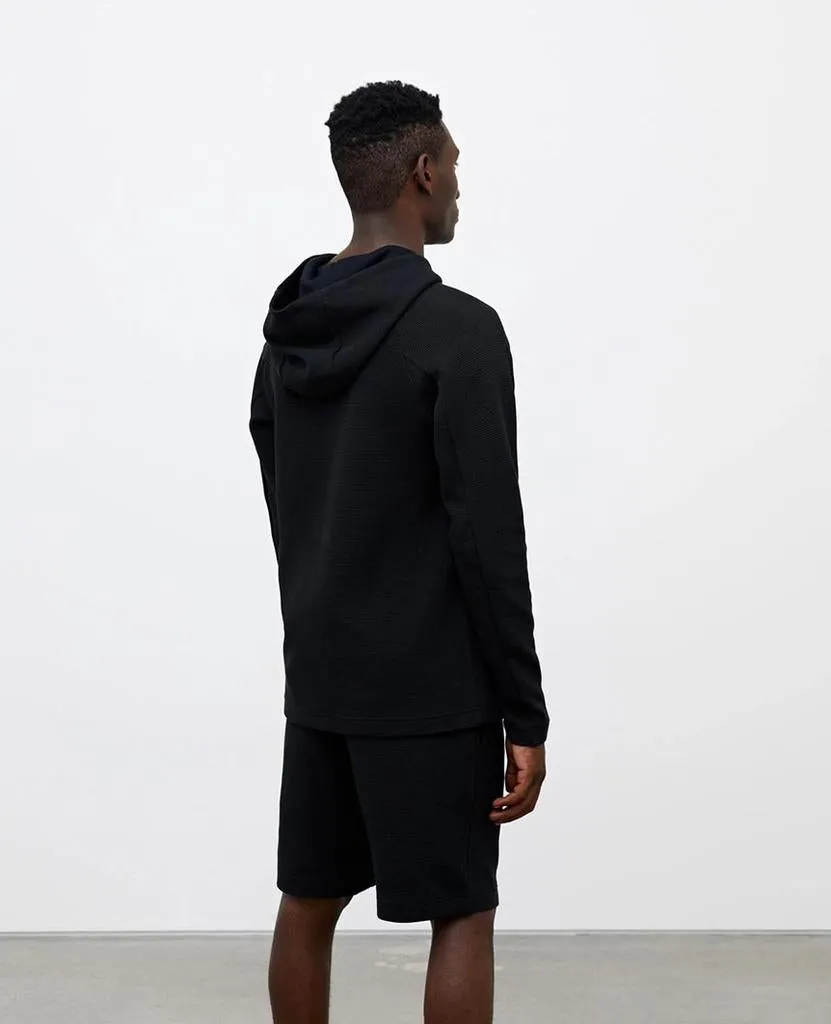 Flatback Waffle Hooded Pullover Black