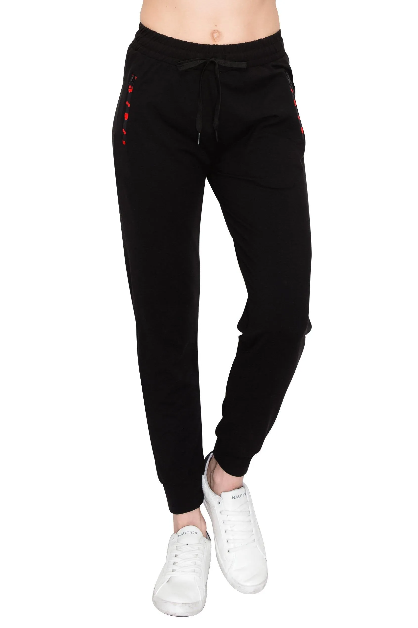 Fleece Jogger Sweatpants - Soft Stretch Warm Sweatpants with Pockets and Zipper Accents