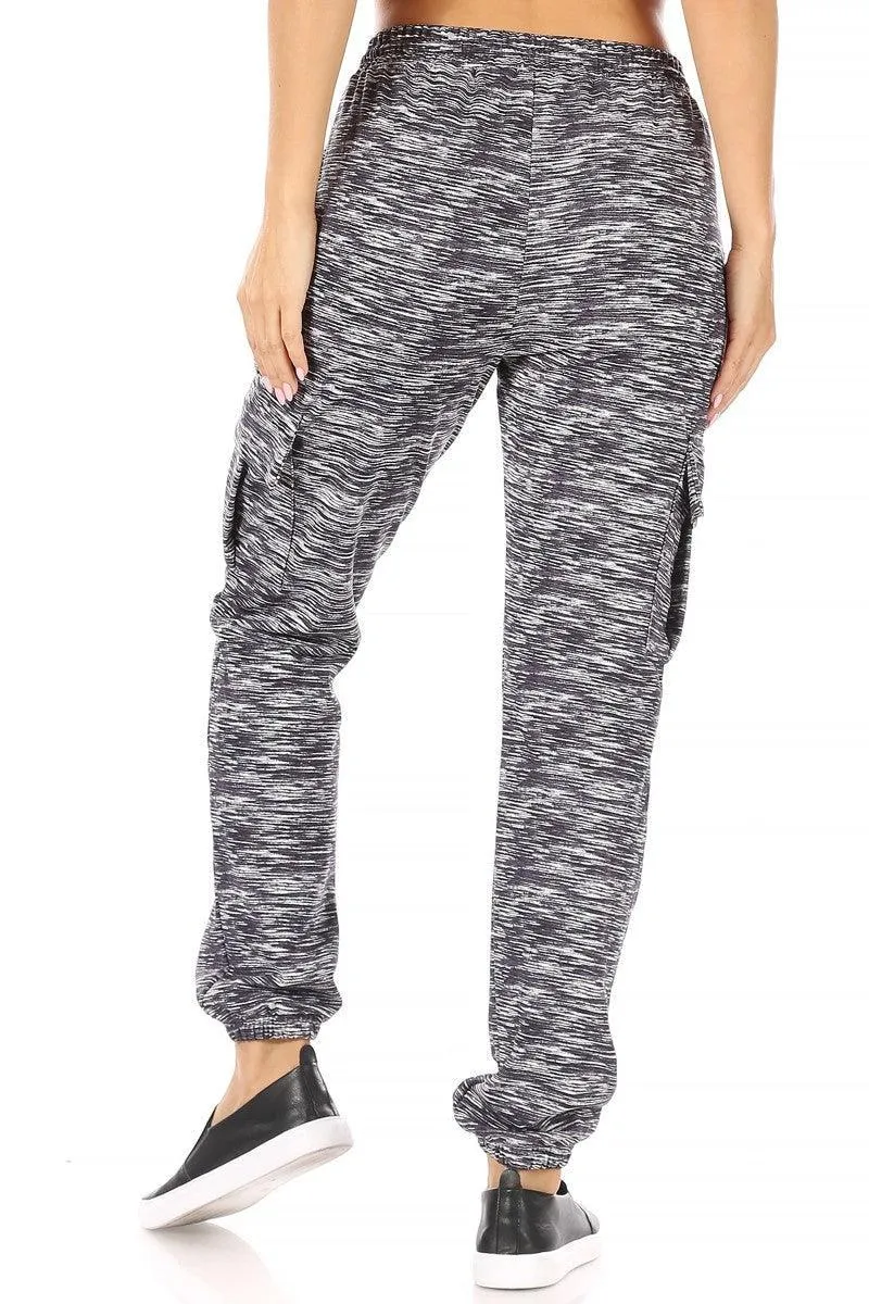 Fleece Lined Cargo Sweatpants - Grey & White Space Dye