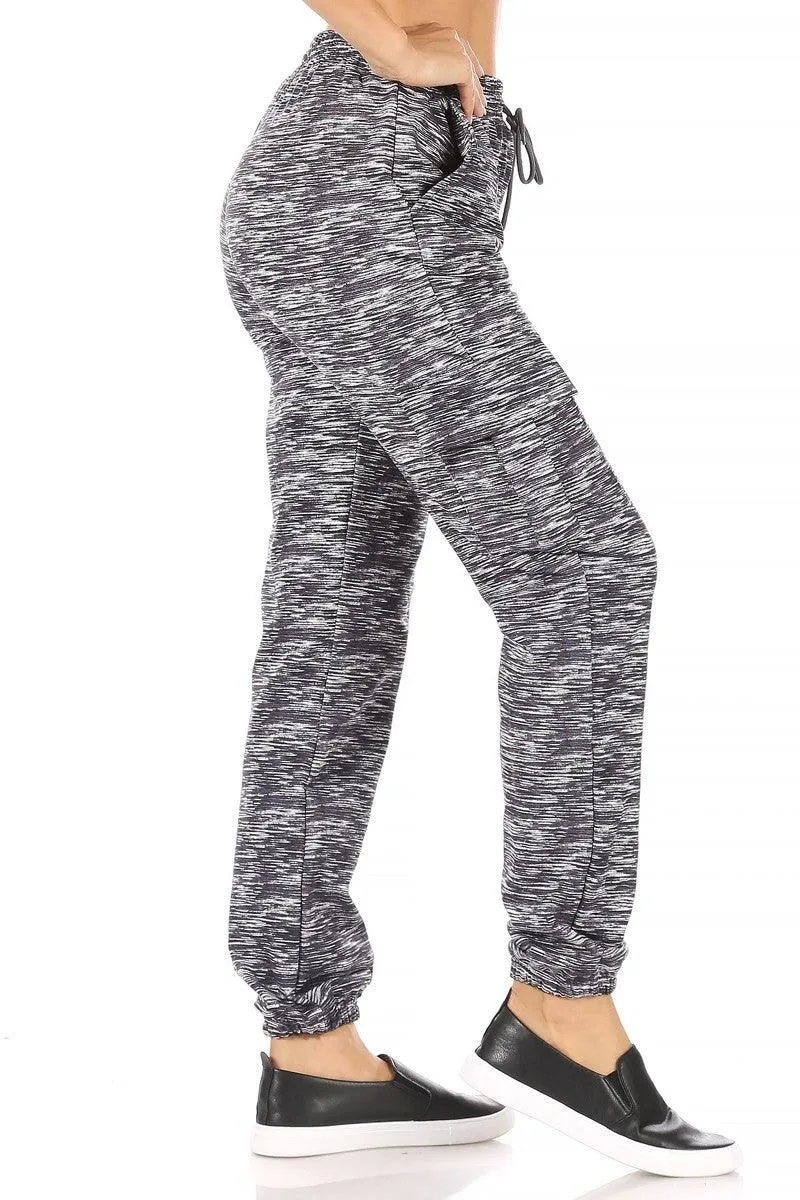 Fleece Lined Cargo Sweatpants - Grey & White Space Dye