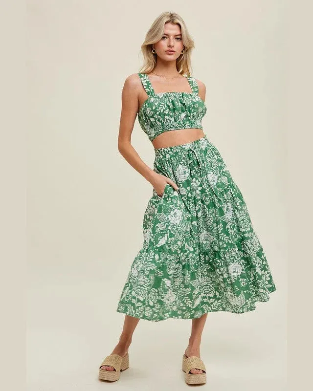 Floral Crop Tank Skirt Set