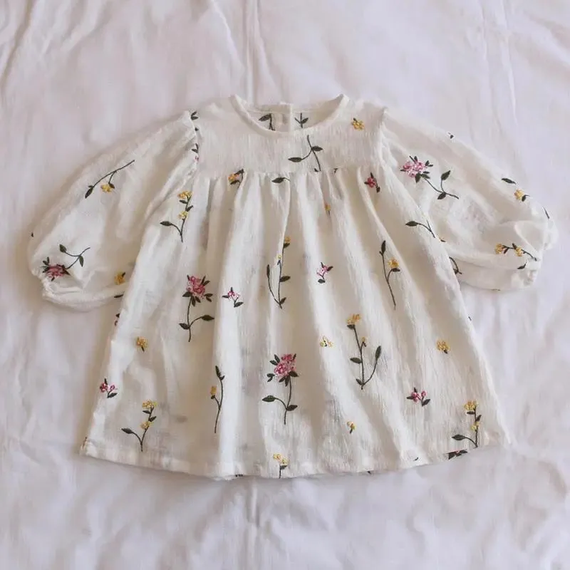 Floral Embroidered Puff Sleeve Top for Kids