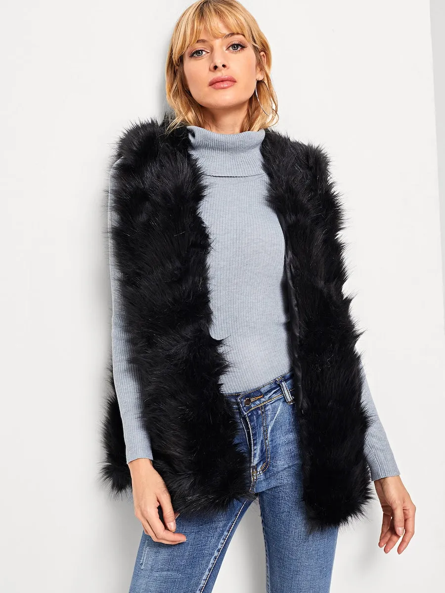 Fluffy Faux Fur Panel Gilet