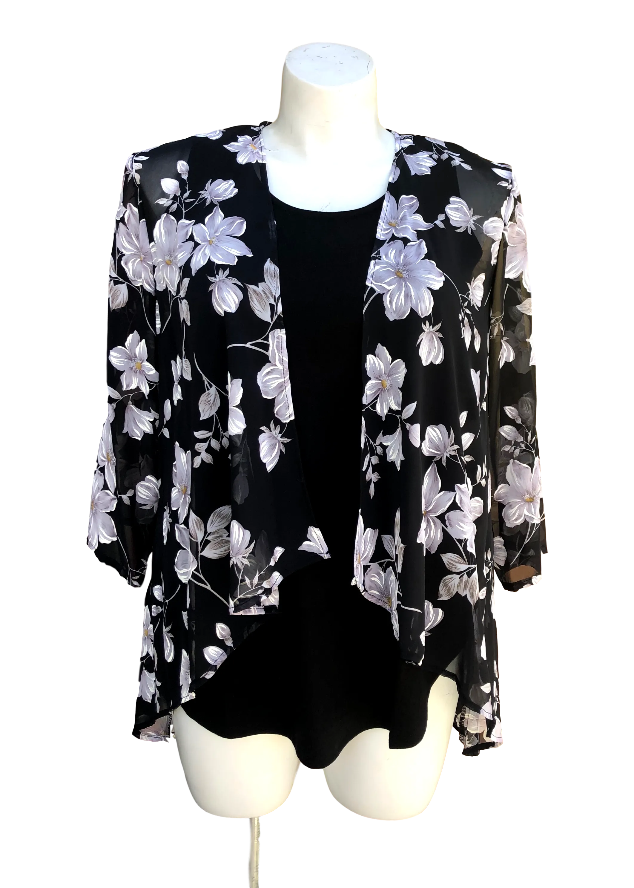 Fly Like a Butterfly Chiffon Kimono Black Jacket with Daisies