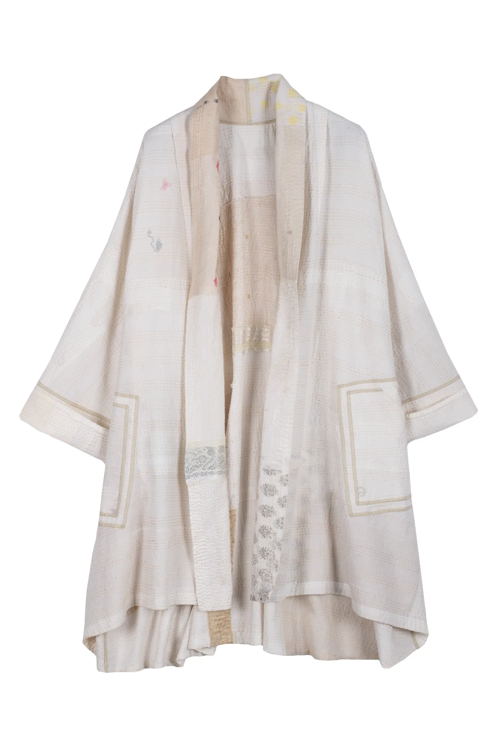 FRAYED PATCH KANTHA KIMONO LONG JKT - fi2005-ivy -