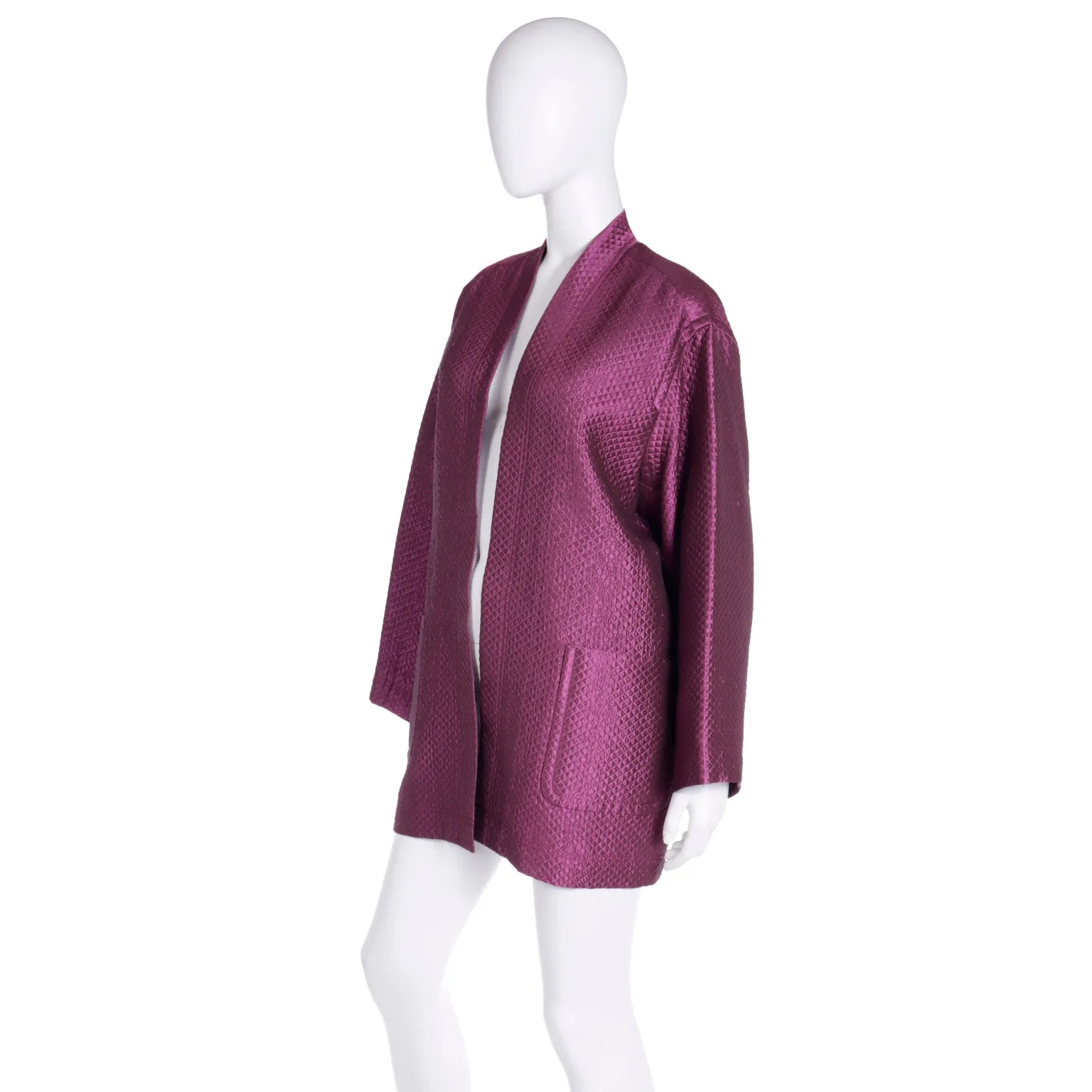 F/W 1990 Isaac Mizrahi Purple Quilted Silk Blend Open Front Jacket