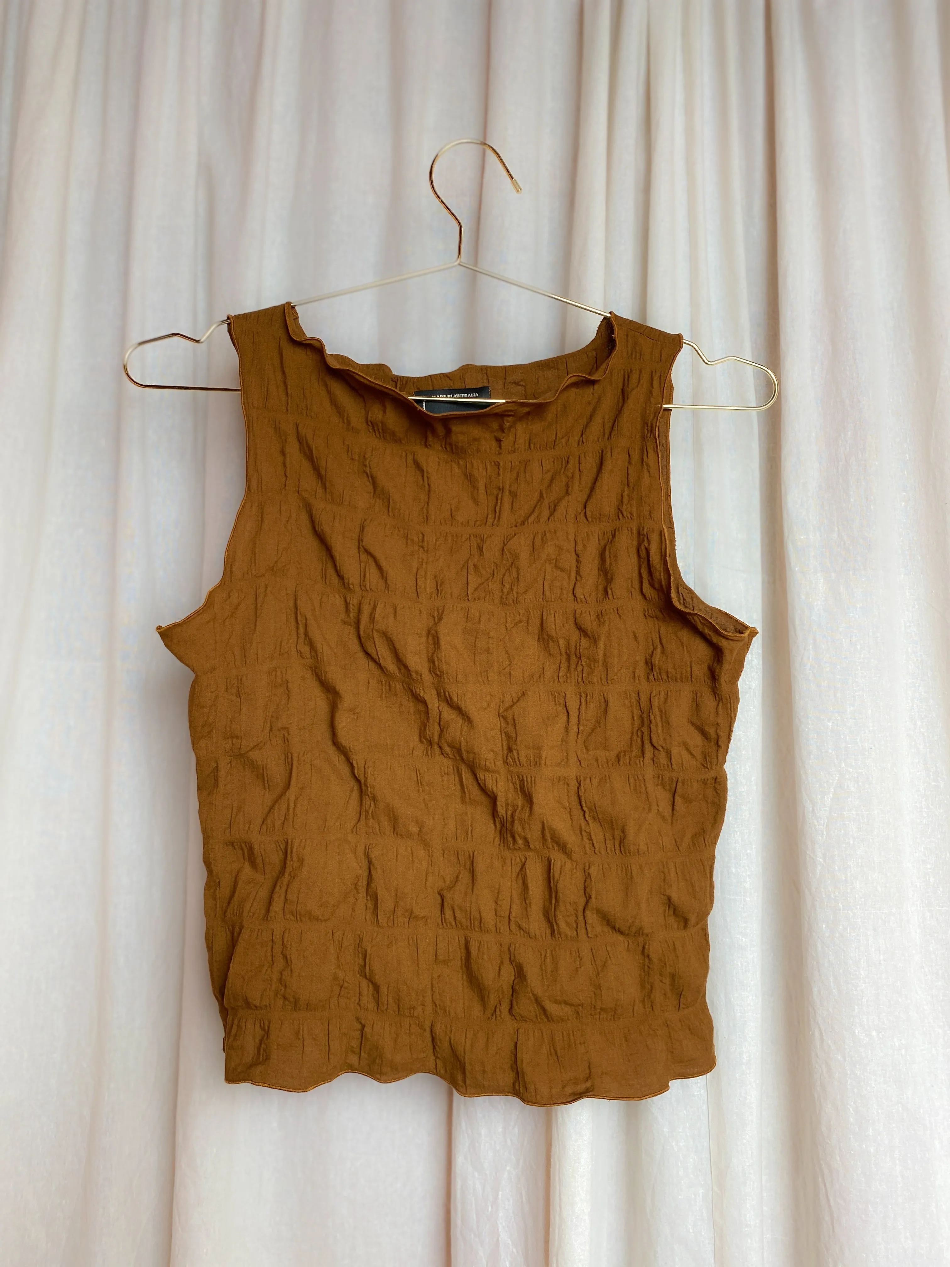 GARDENER'S TANK [ Burnt Orange Cotton, Sleeveless, Crinkled ]