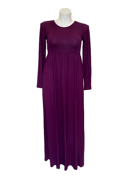 Gathered Waist Pocketed Maxi Dress in Plum