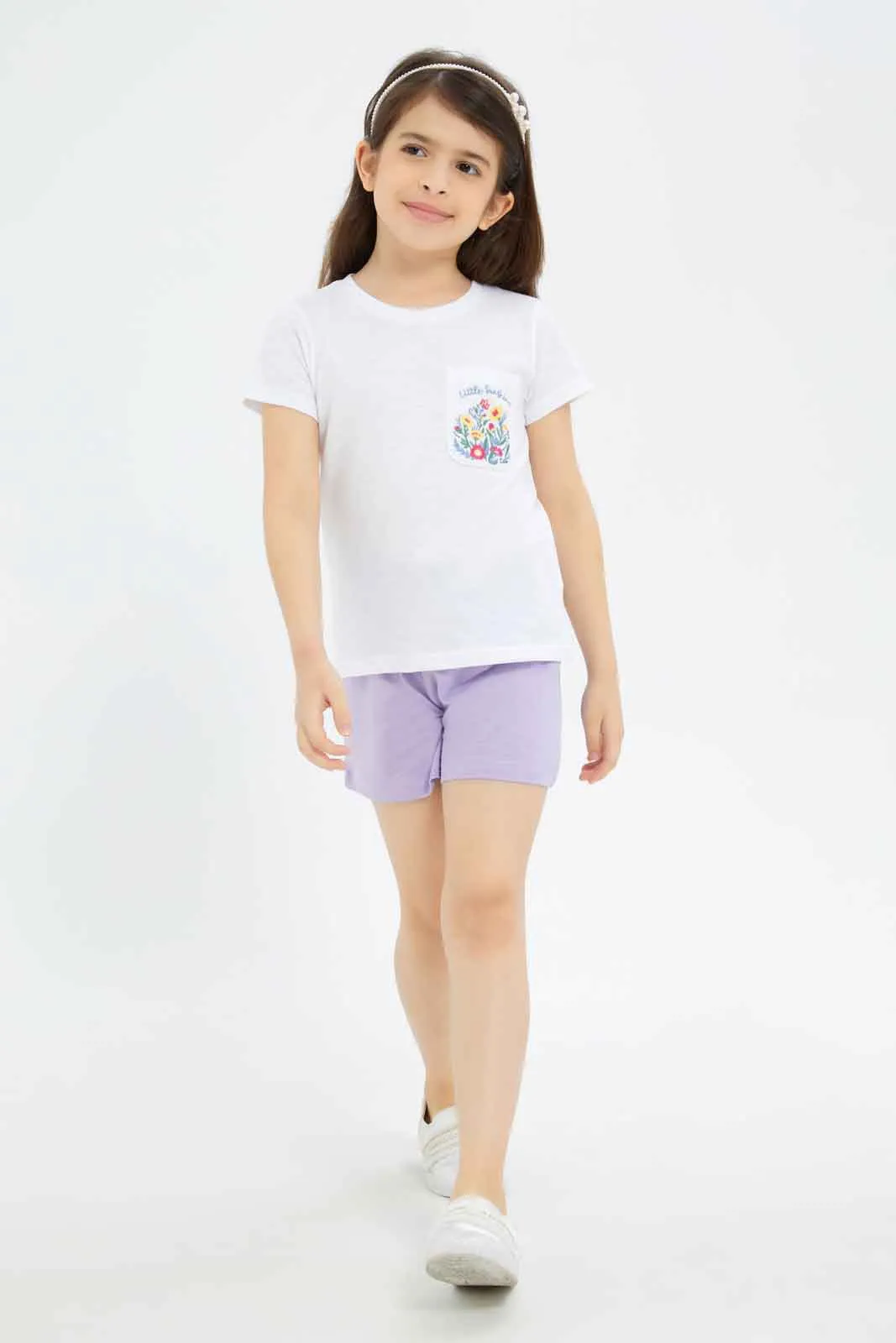 Girls Beige And Lilac Short (pack of 2)