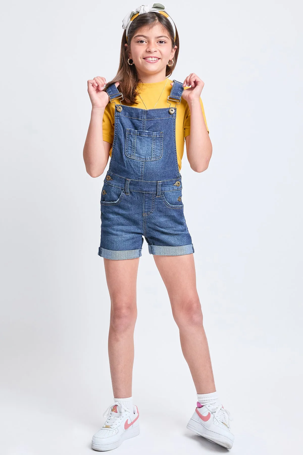 Girls Bib Cuffed Shortalls