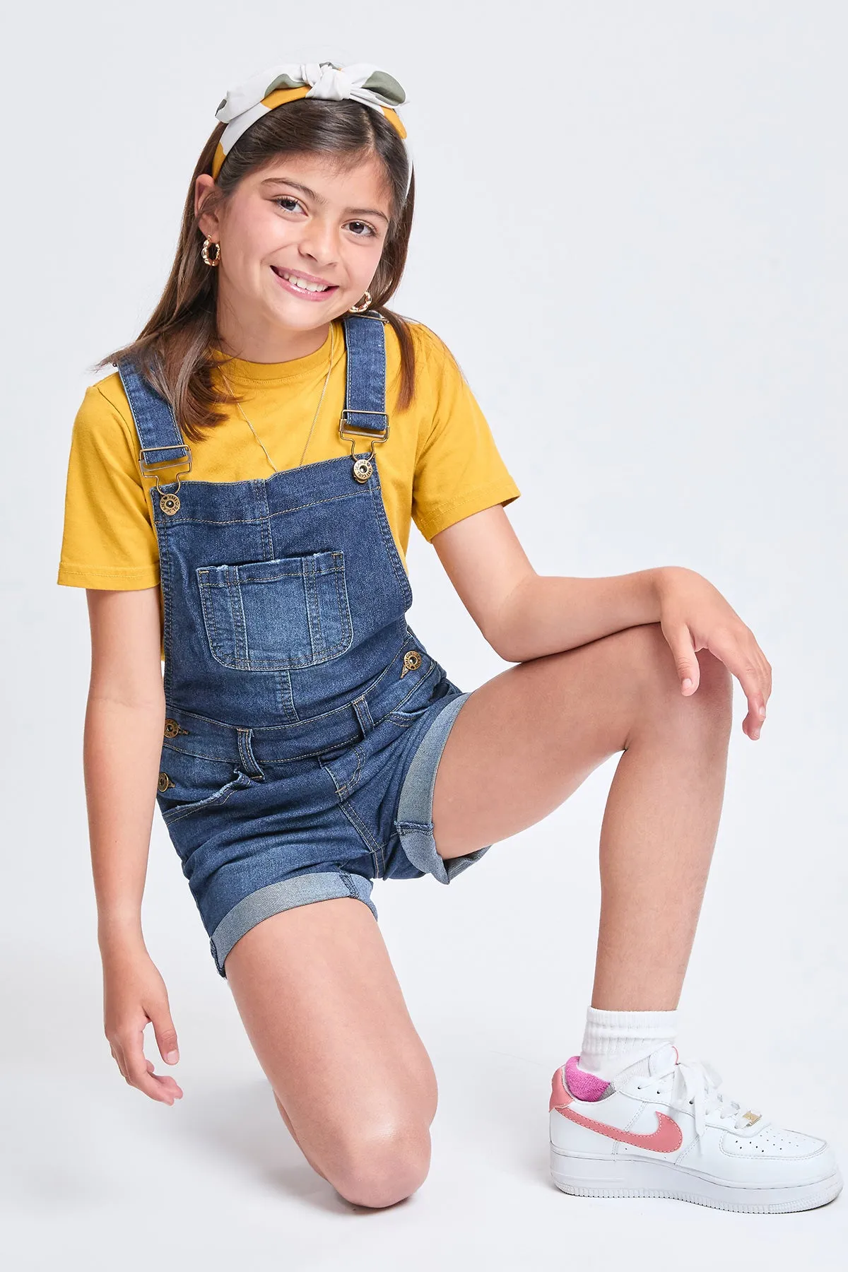 Girls Bib Cuffed Shortalls