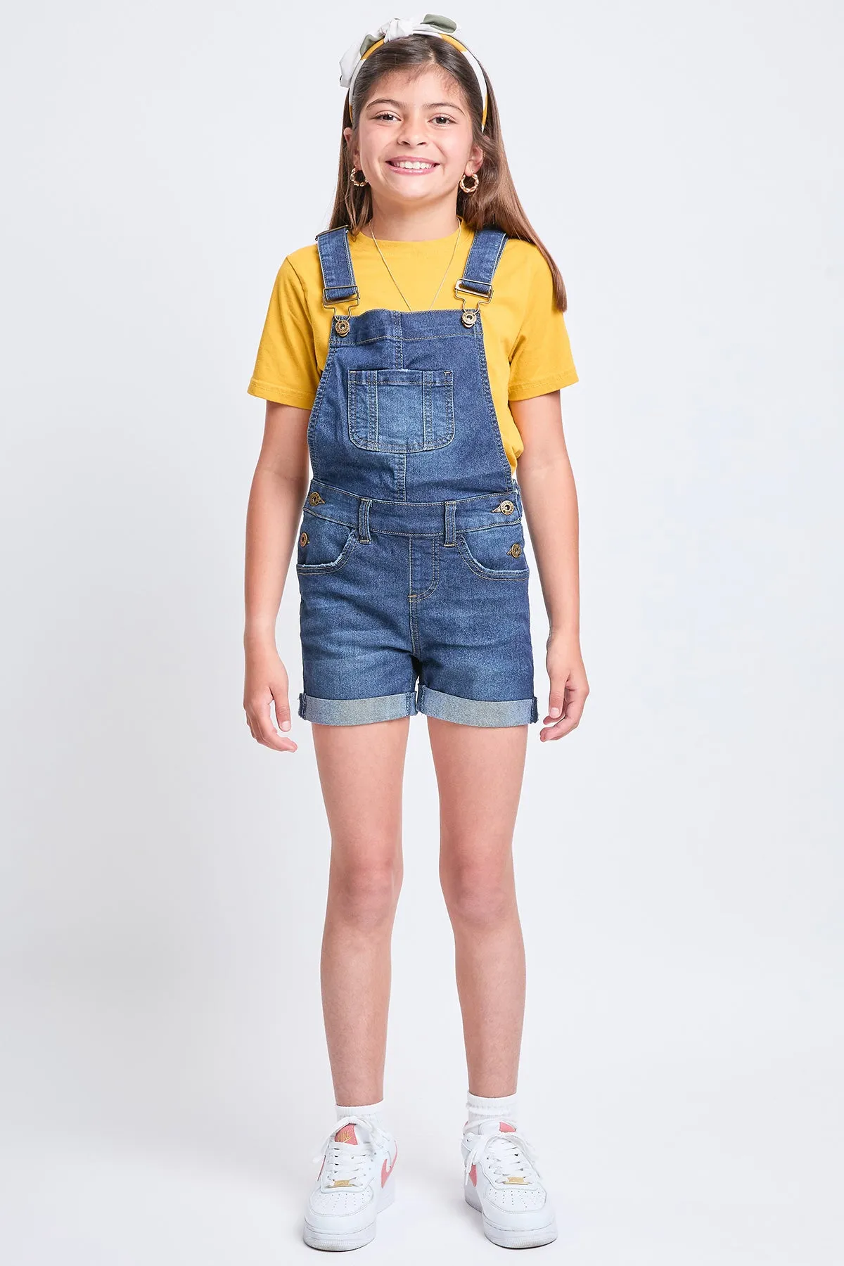 Girls Bib Cuffed Shortalls