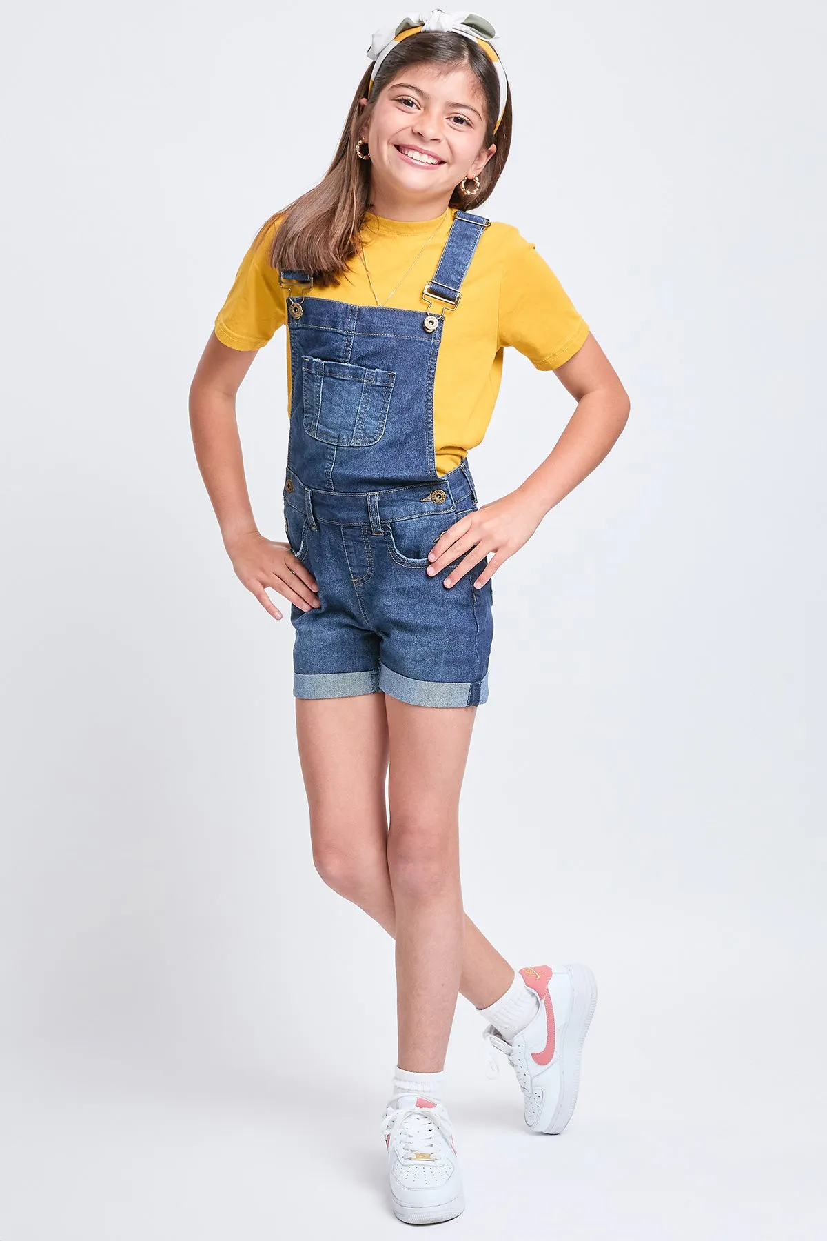 Girls Bib Cuffed Shortalls