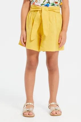 Girls Yellow Cotton Linen Shorts