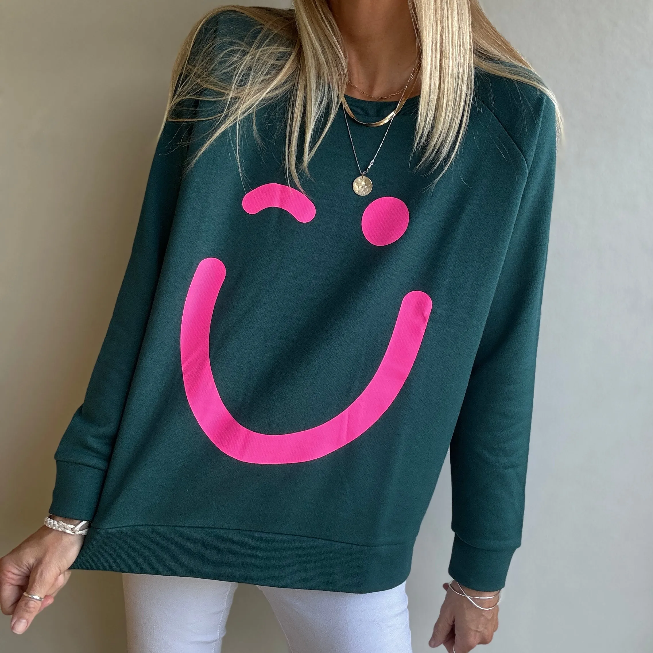 Green & neon pink sweatshirt *relaxed style* *NEW*