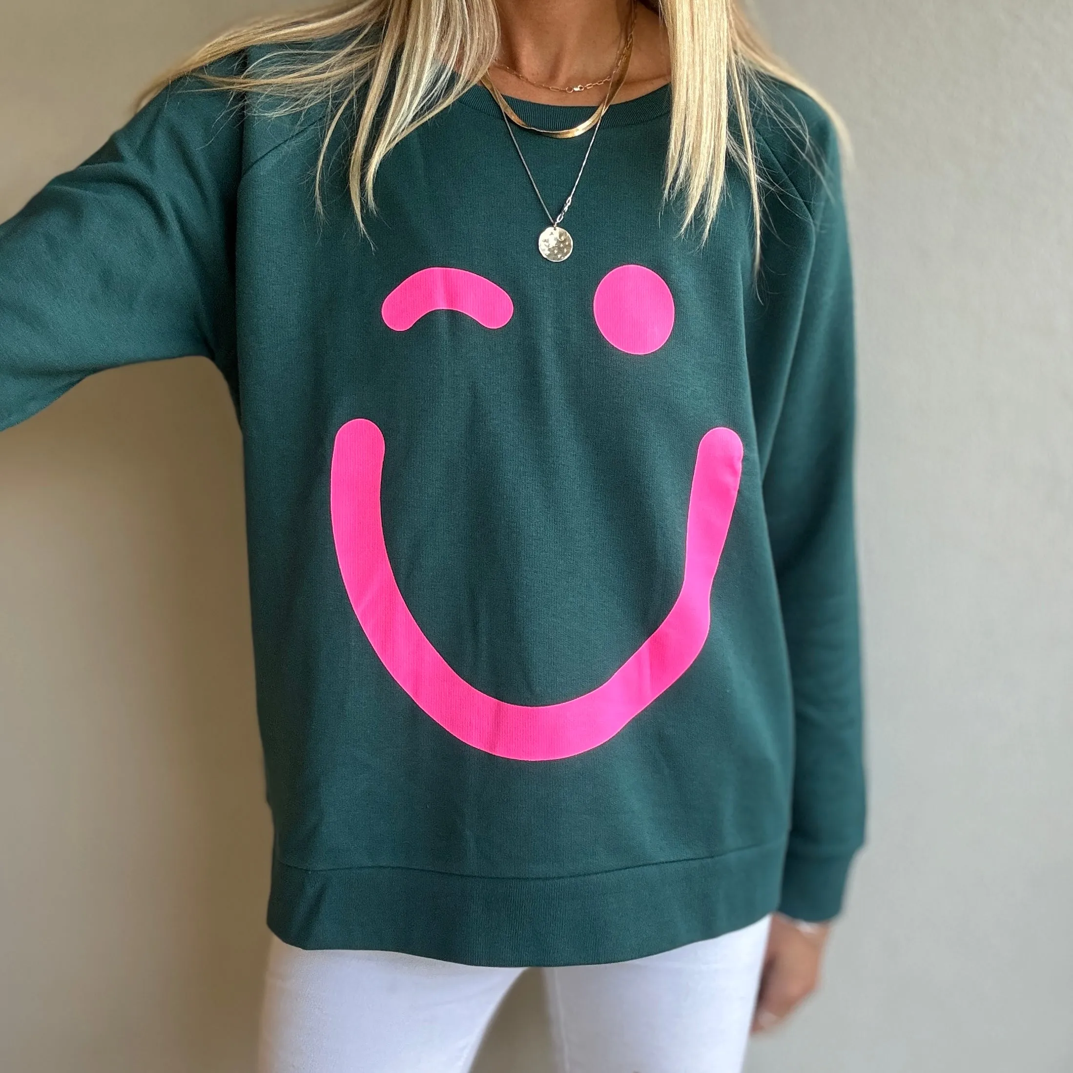 Green & neon pink sweatshirt *relaxed style* *NEW*