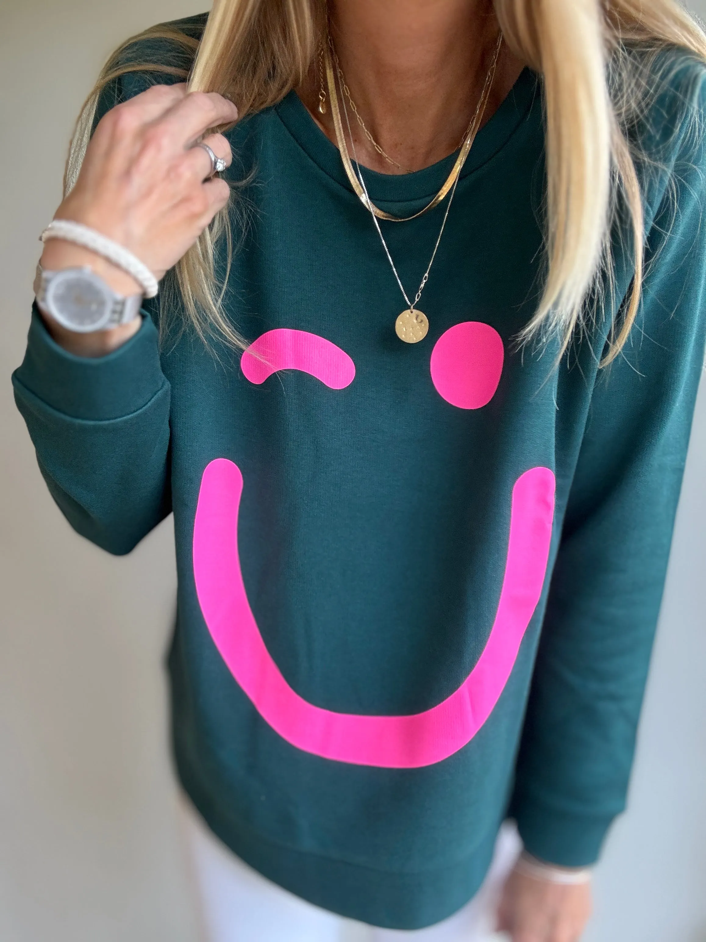 Green & neon pink sweatshirt *relaxed style* *NEW*