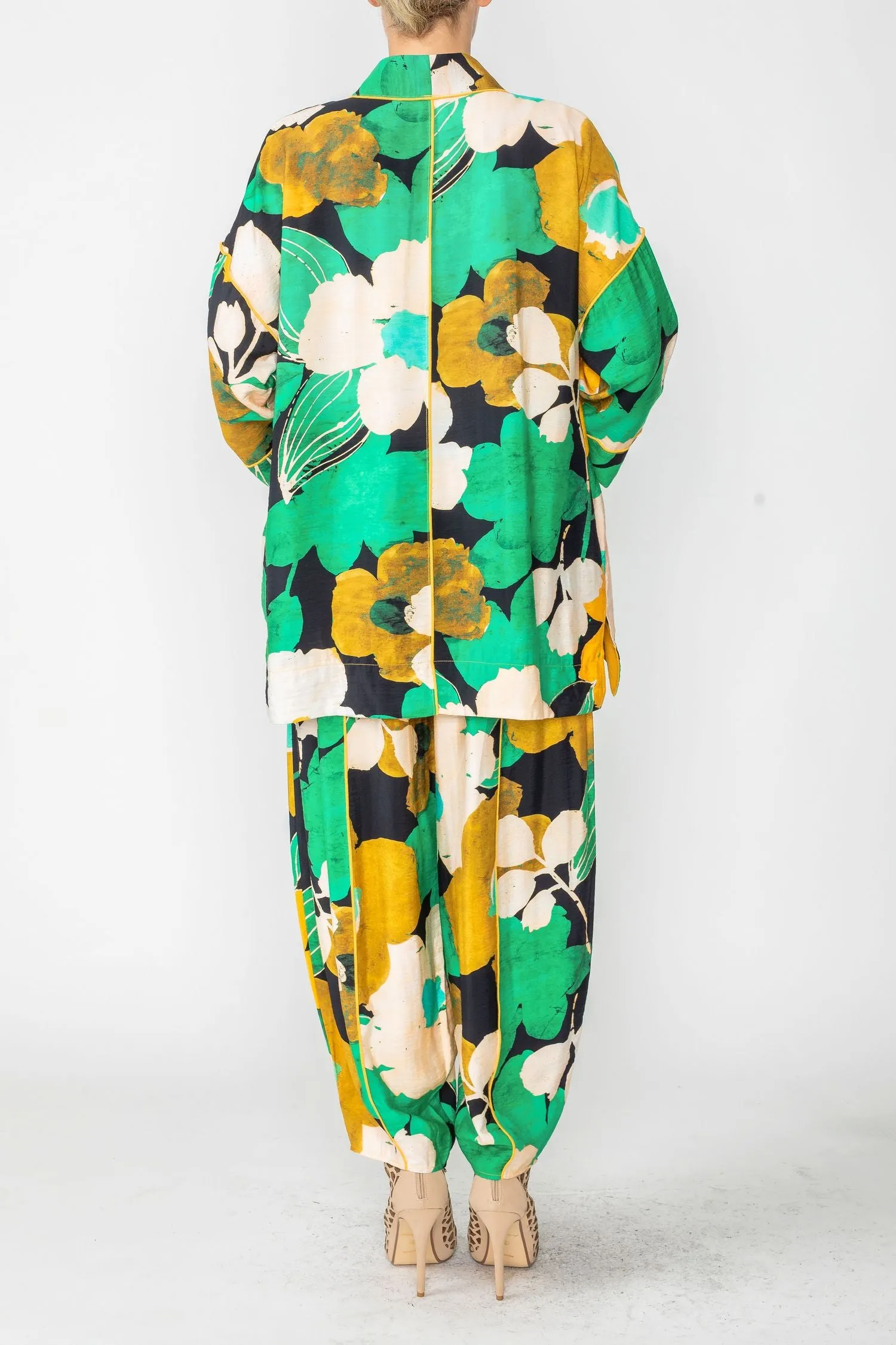 Green Open Front Asymmetrical Kimono