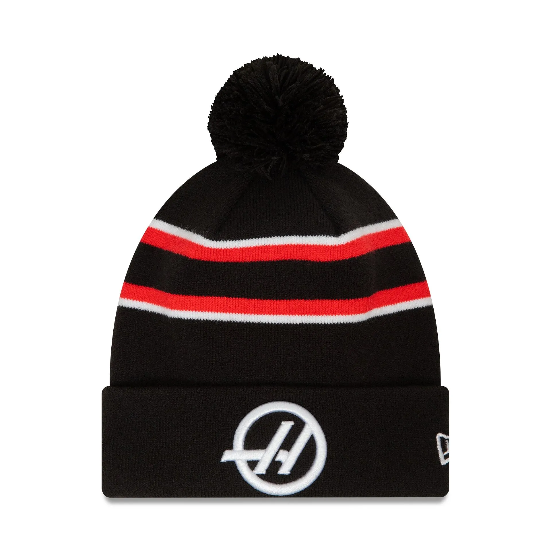 Haas F1 Stripe Black Beanie with Pom