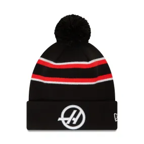 Haas F1 Stripe Black Beanie with Pom