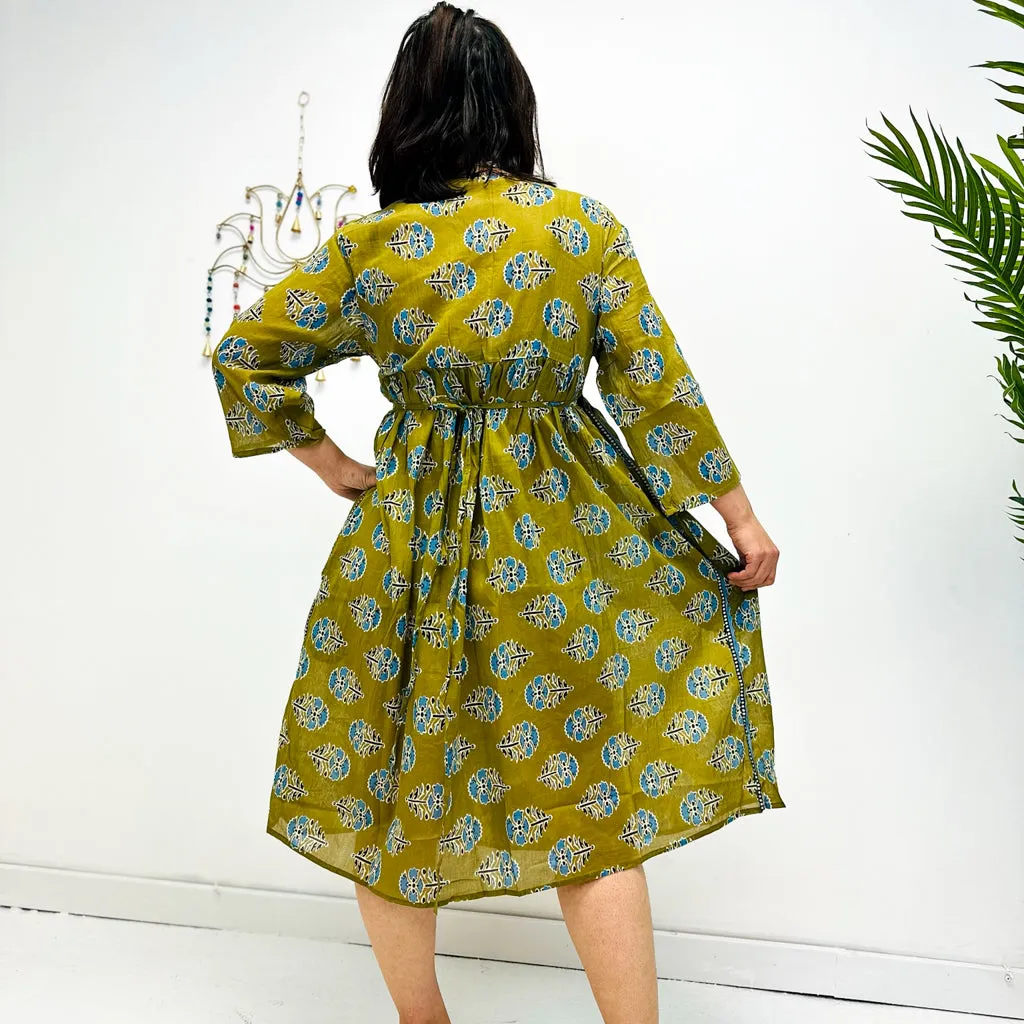 Hand Block Printed Cotton Wrap Dress