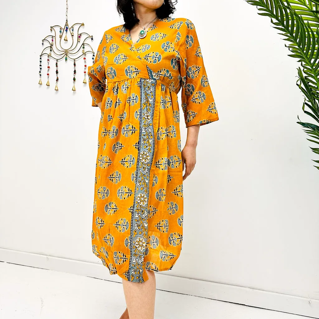 Hand Block Printed Cotton Wrap Dress