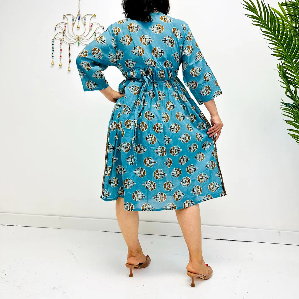 Hand Block Printed Cotton Wrap Dress