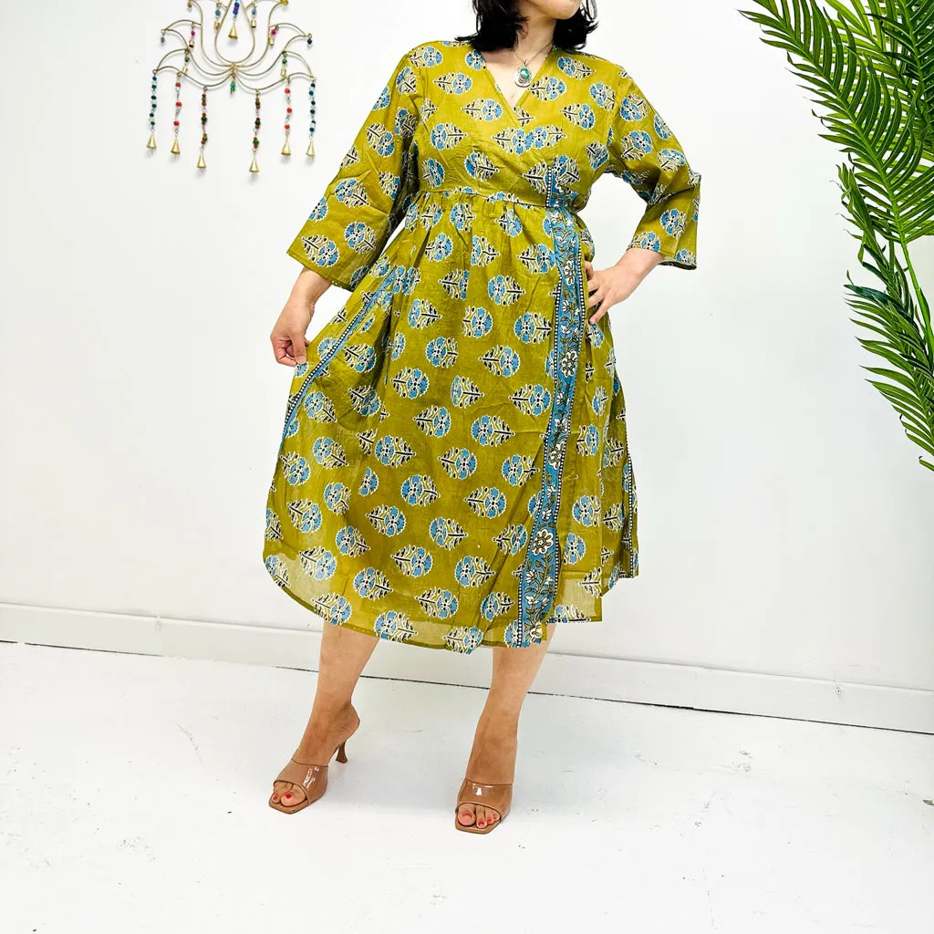 Hand Block Printed Cotton Wrap Dress